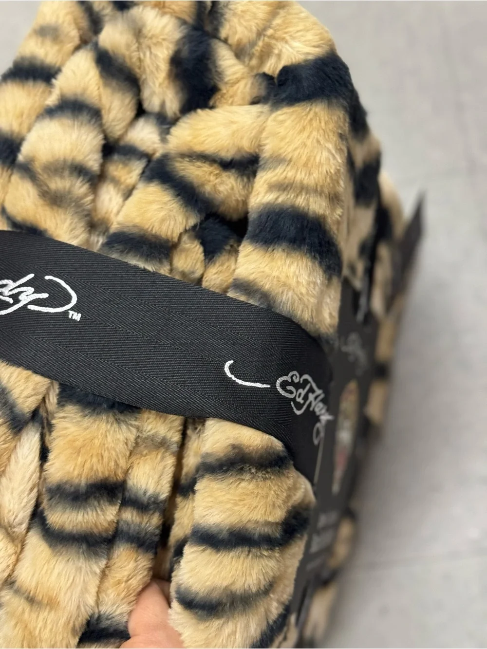 Ed Hardy Faux Fur Tiger Print Blanket - Beige & Black